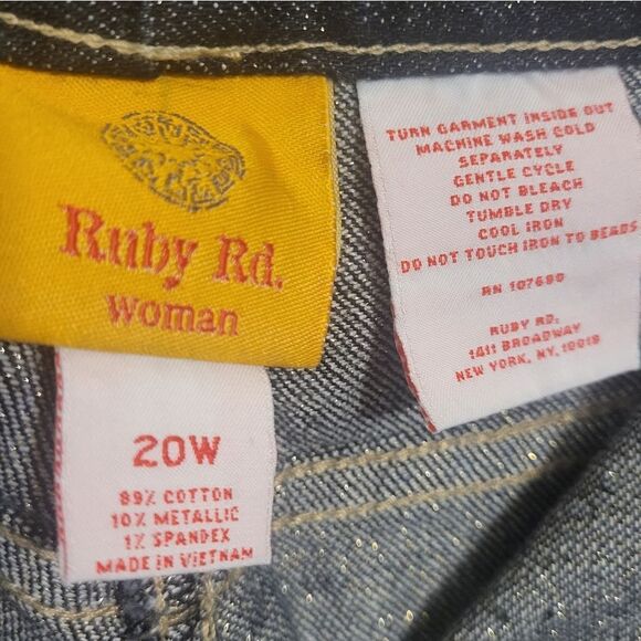 Ruby Rd. Indigo Blue Modern Blooms Sparkle Ankle Studded Jeans Plus Size 20W NEW - Picture 8 of 8